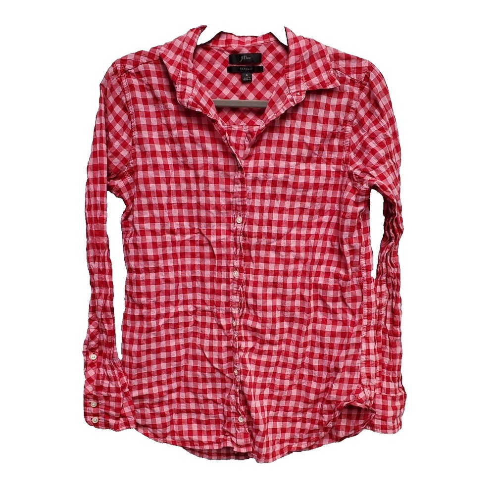 J Crew Classic Shirt Woman's Size‎ 4 pink/red Gingham Check Button Down